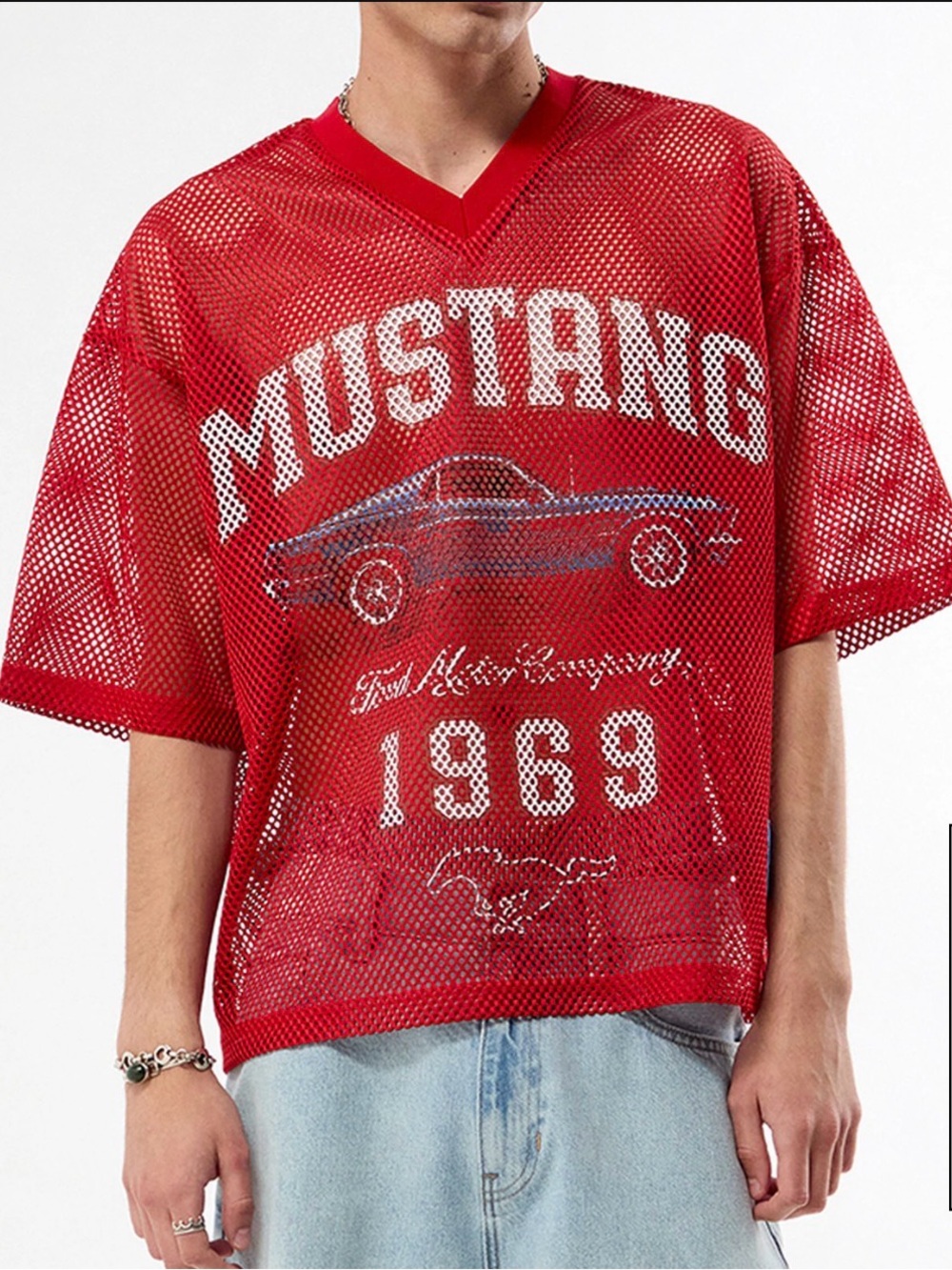 Ford Red Mustang Mesh Tee/Jersey | Size : L | Brand New with Tags | Cropped Fit